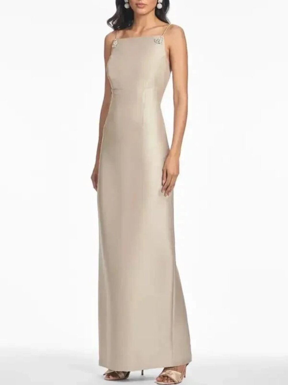Sachin & Babi Pewter Pryce Crystal Strap Mikado Column Gown